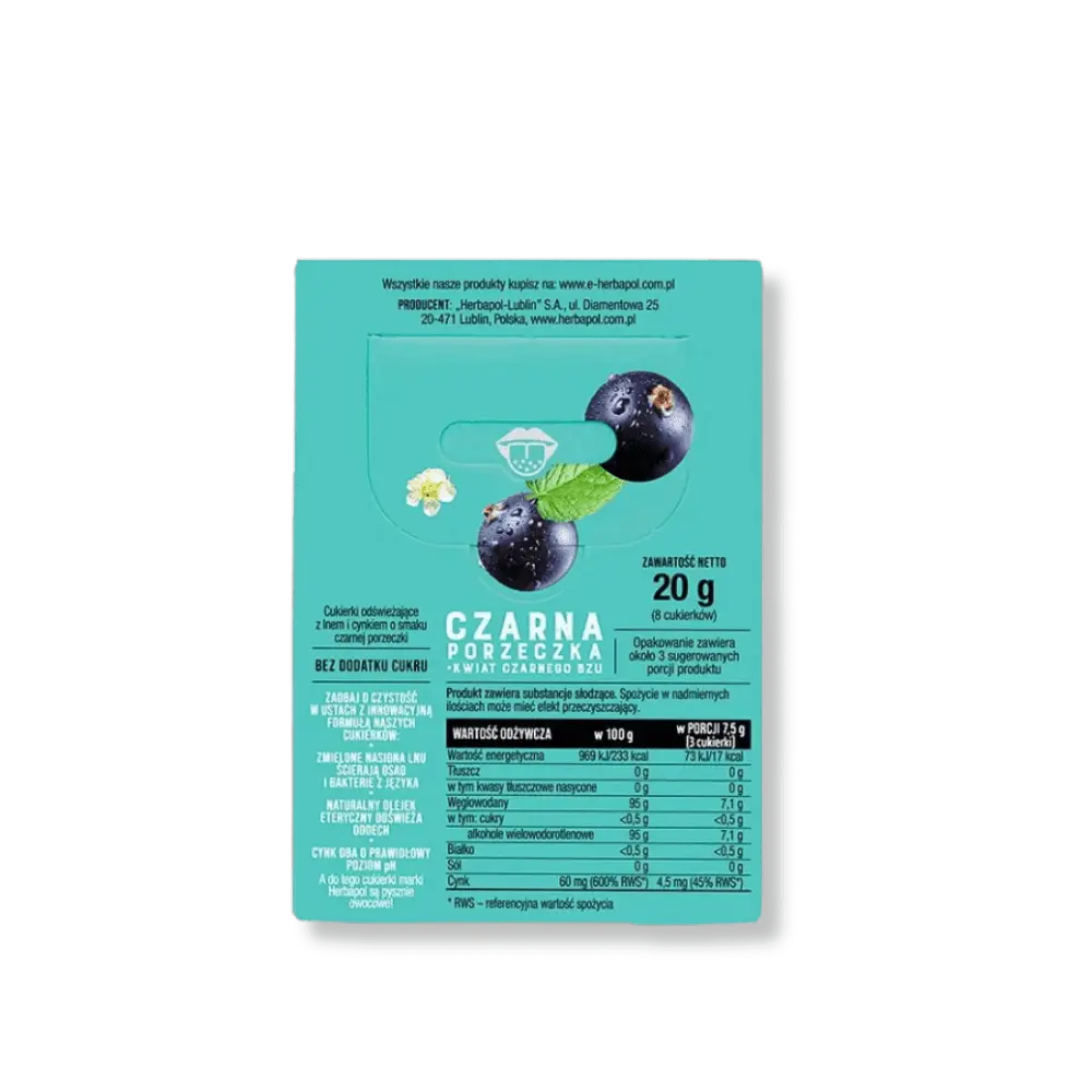 Cukierki Czyszczące Język o Smaku Czarnej Porzeczki z Kwiatem Czarnego Bzu - Herbapol — miniatura 2
