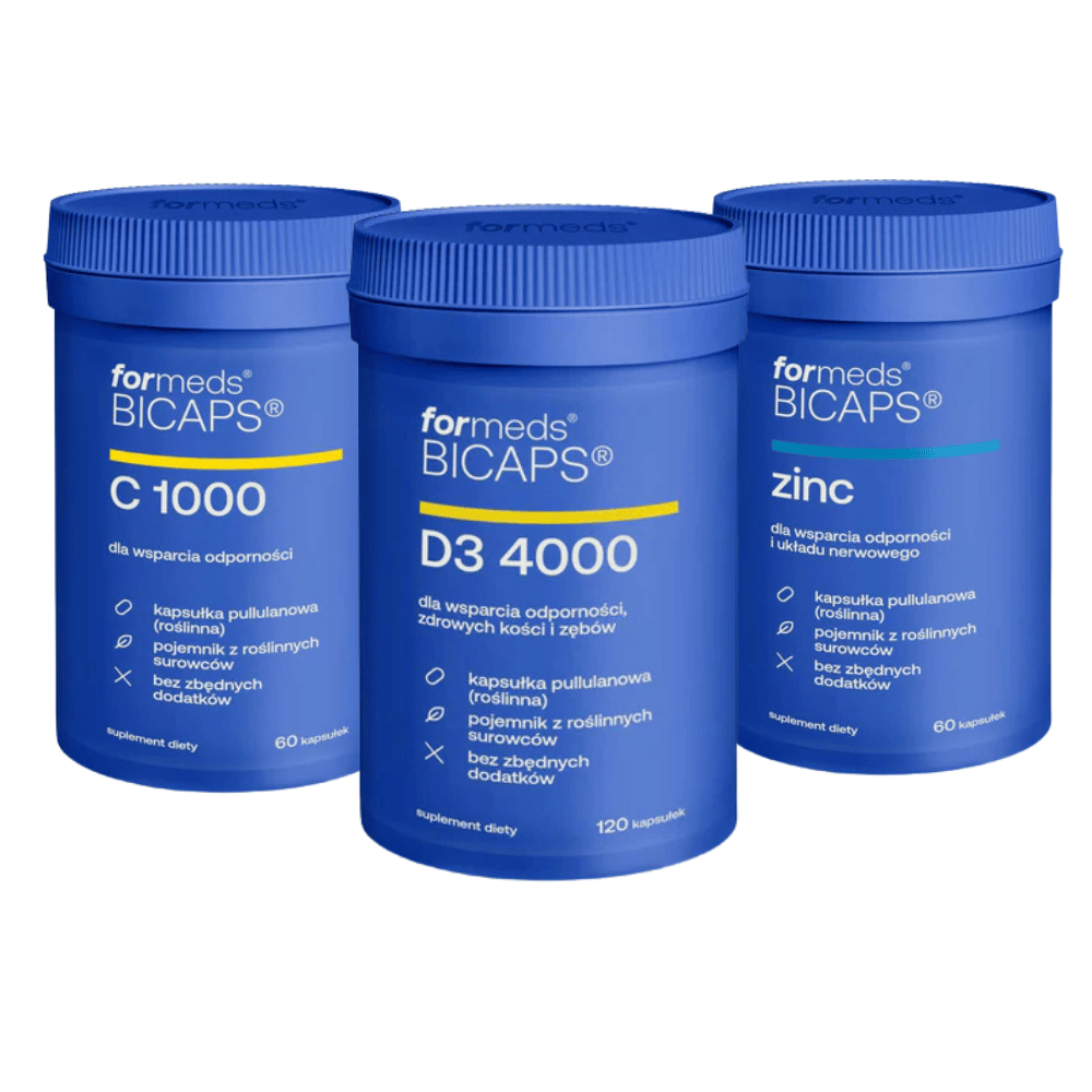 Formeds Wsparcie Odporności - Witamina C, D3 oraz Cynk - Zestaw 3 Suplementów BICAPS