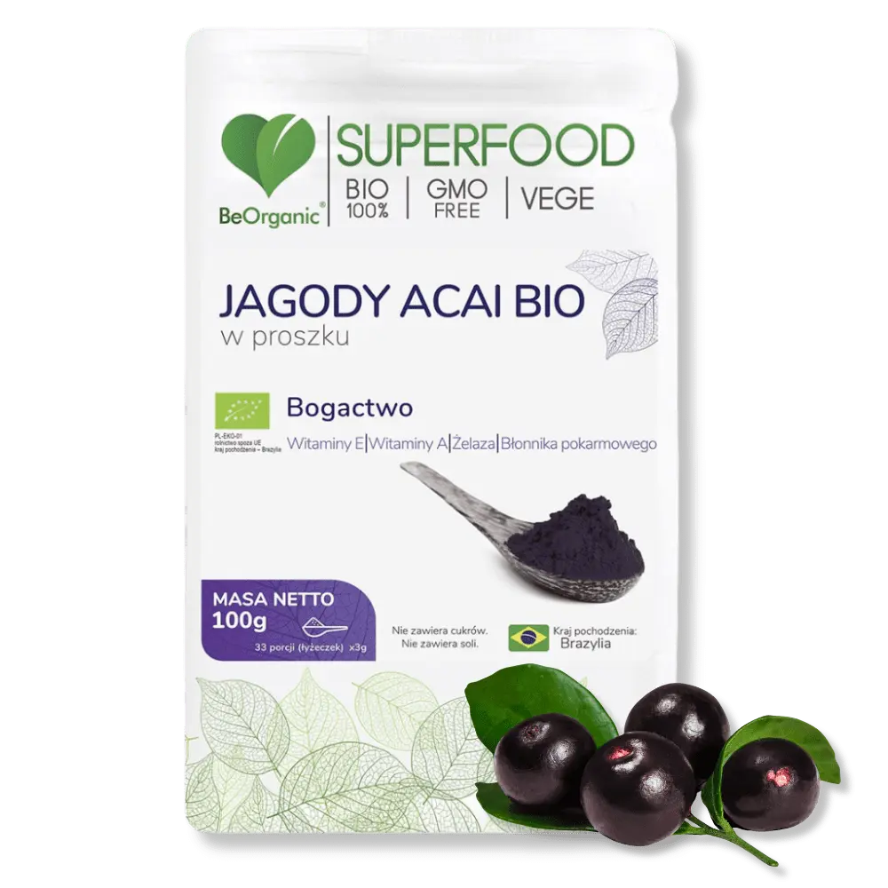 Jagody Acai BIO BeOrganic  w proszku – egzotyczna dawka antyoksydantów — miniatura 2