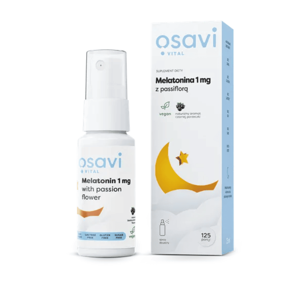 Melatonina 1mg z Passiflorą - Spray Doustny (25 ml) - Osavi - Wiśnia / Czarna Porzeczka - Szybki Sen - Czarna porzeczka — zdjęcie 1