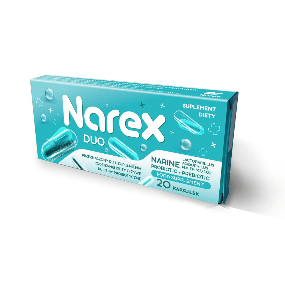 Narex Duo Synbiotyk z Inuliną - Probiotyk Narine + Prebiotyk - Lactobacillus Acidophilus Er 317/402 - 20 Kapsułek - 1 miesiąc - 6 opak.