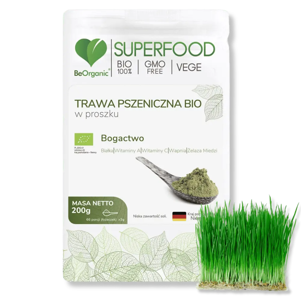 Trawa pszeniczna BIO BeOrganic w proszku – zielony koktajl zdrowia — miniatura 2