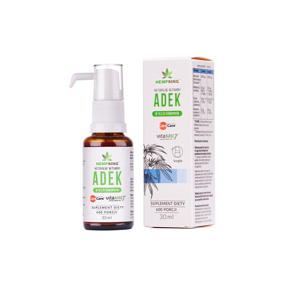 Witaminy ADEK w kroplach w bio oleju konopnym - 30 ml HempKing — zdjęcie 1